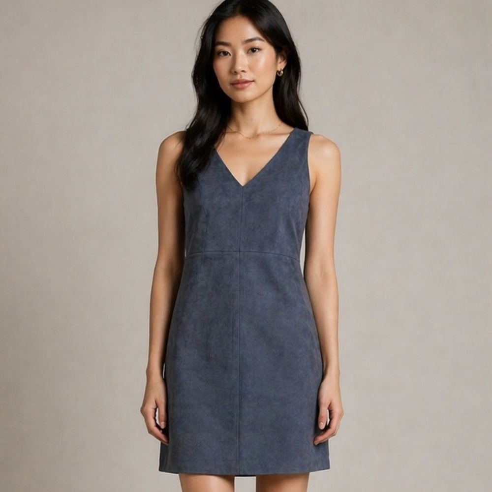 NWT 1. State Slate-Blue Faux Suede V-Neck Mini Dress